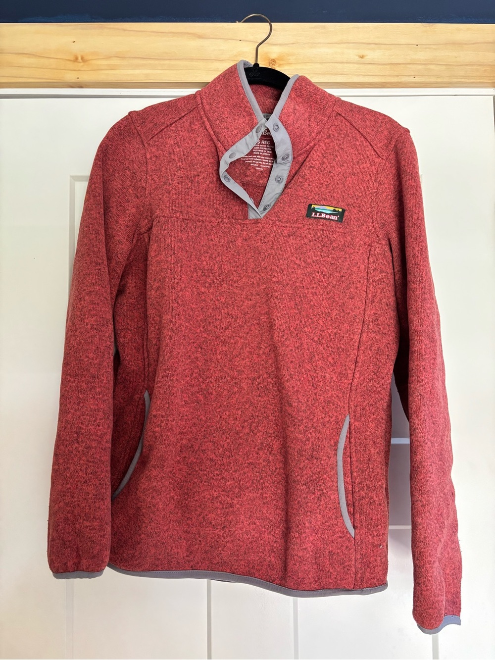 L.L. Bean Heathered Red Snap-Placket Fleece Pullover